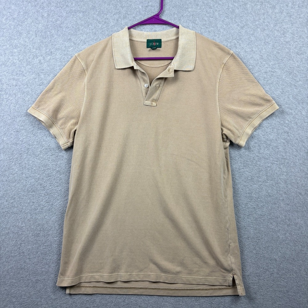 J Crew Polo Shirt Mens Large Tan Beige Sunwashed Pique Knit Slim Oarsman Cotton